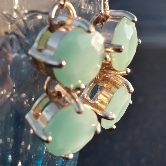 Crystal Drop Earrings Gold Green Diamond Dangle Gemstone St Patricks Day - Picture 4 of 14